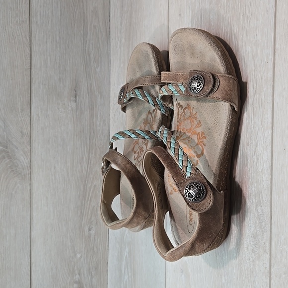 Aetrex Women Jillian Braided Hook&loop Leather Strap Sandals Slide shoes sz 7 - Picture 2 of 11